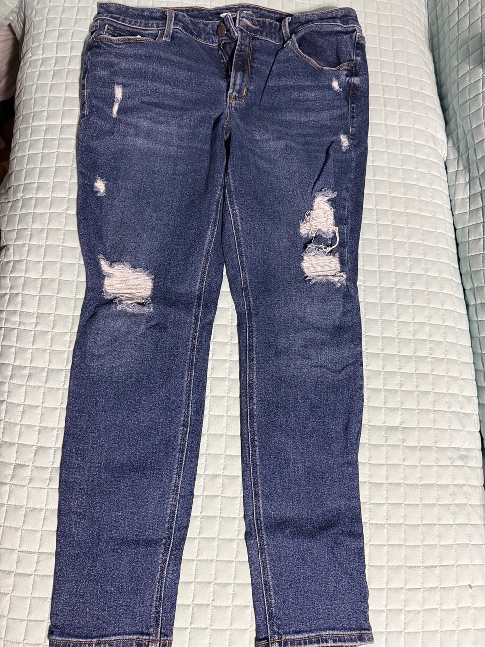 Old Navy Dark Blue Rockstar Distressed Women’s Super Skinny Ankle Jeans